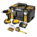 PACK 100 ans DEWALT DCZ100P2KT-QW - Perceuse percussion XR 18V 2x 5.0 Ah + Coffret d\'embouts + Mètre