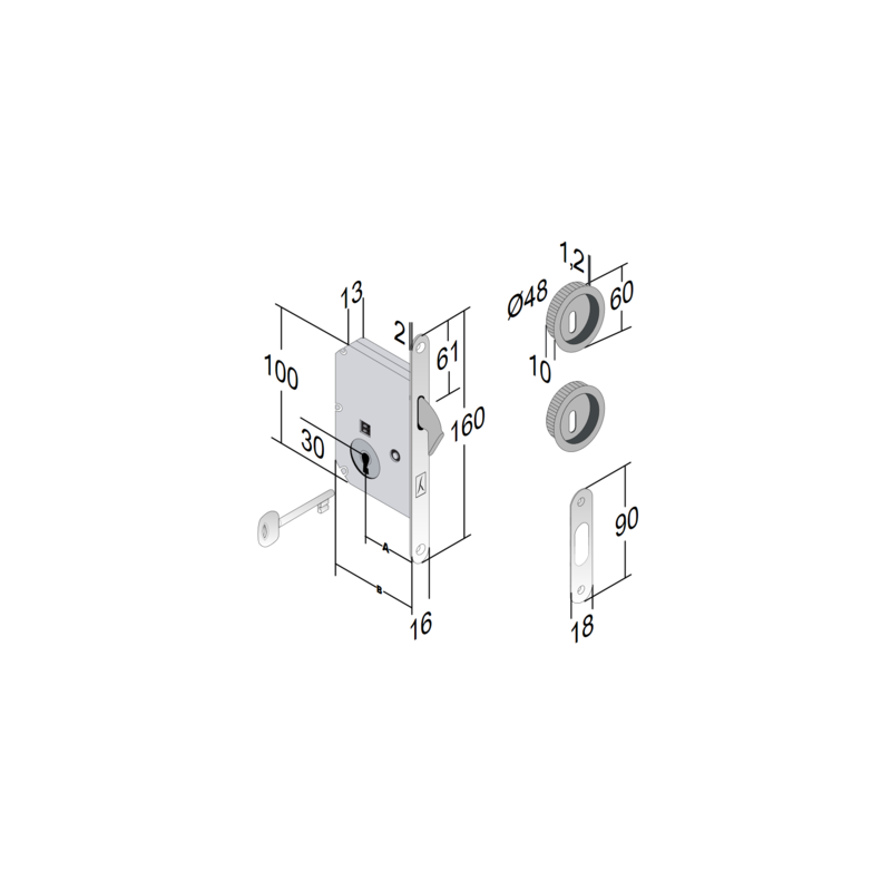 Kit serrure à encastrer monopoint coulissant clé i rosace ronde EASY - AMZ 