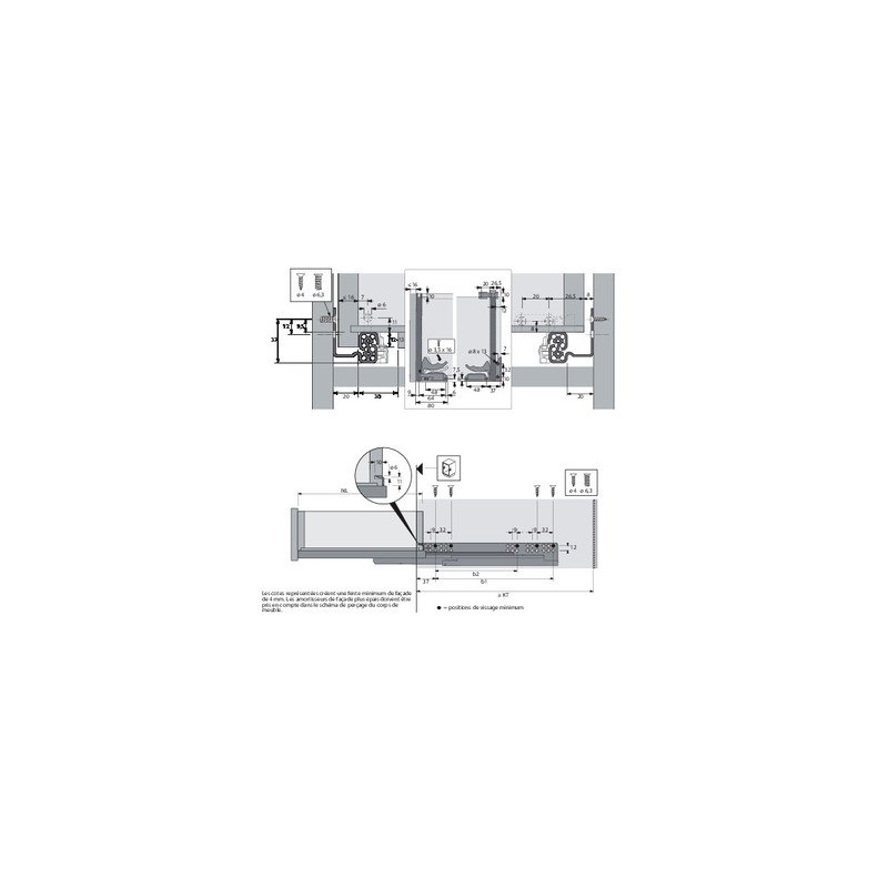 Coulisse QUADRO à sortie totale touche lache 30 ou 50 Kg EB 20 - HETTICH