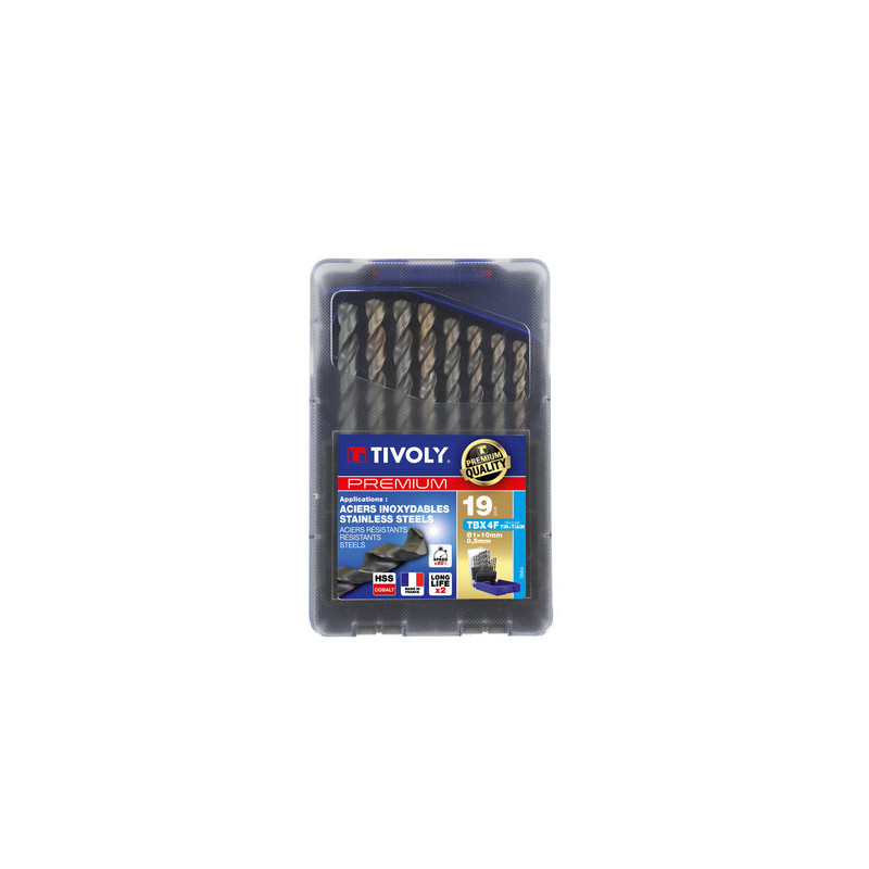 Coffret 19 forets métaux HSS 5% Cobalt - TIVOLY