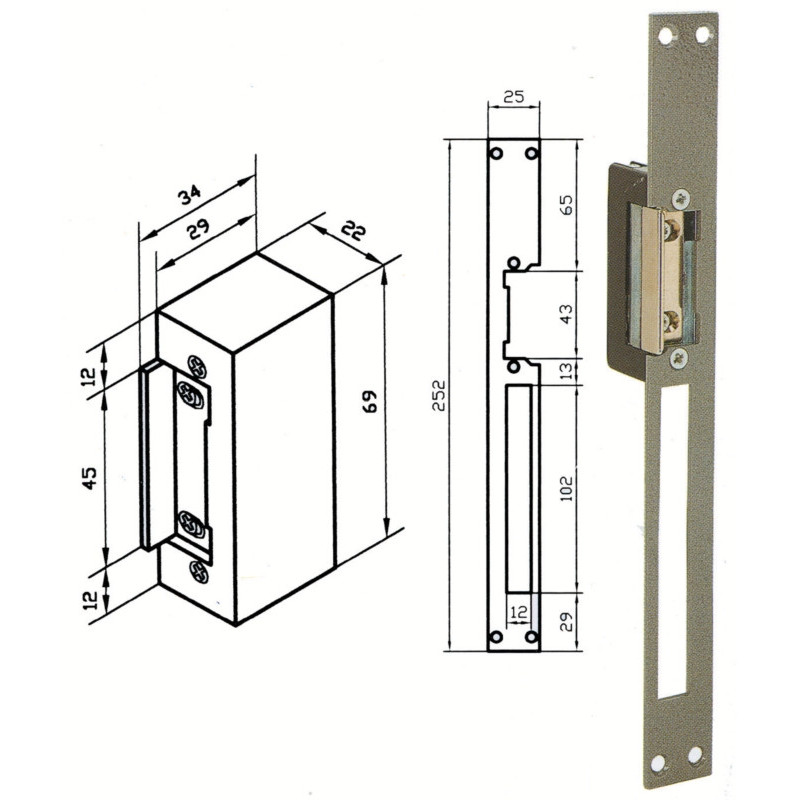 Gâche électrique à encastrer 12V type C - BEUGNOT